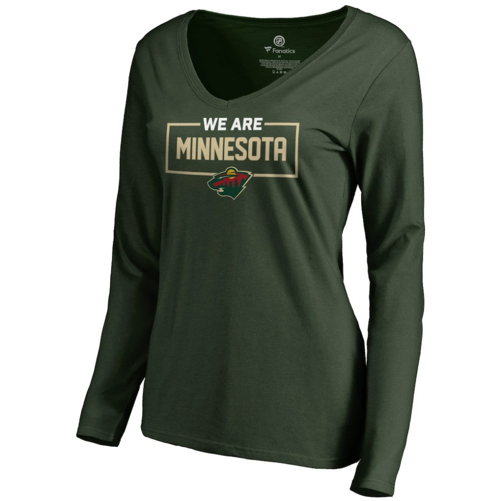 Minnesota Wild - Women's Iconic Collection We Are Long Sleeve V-Neck T-Shirt Green