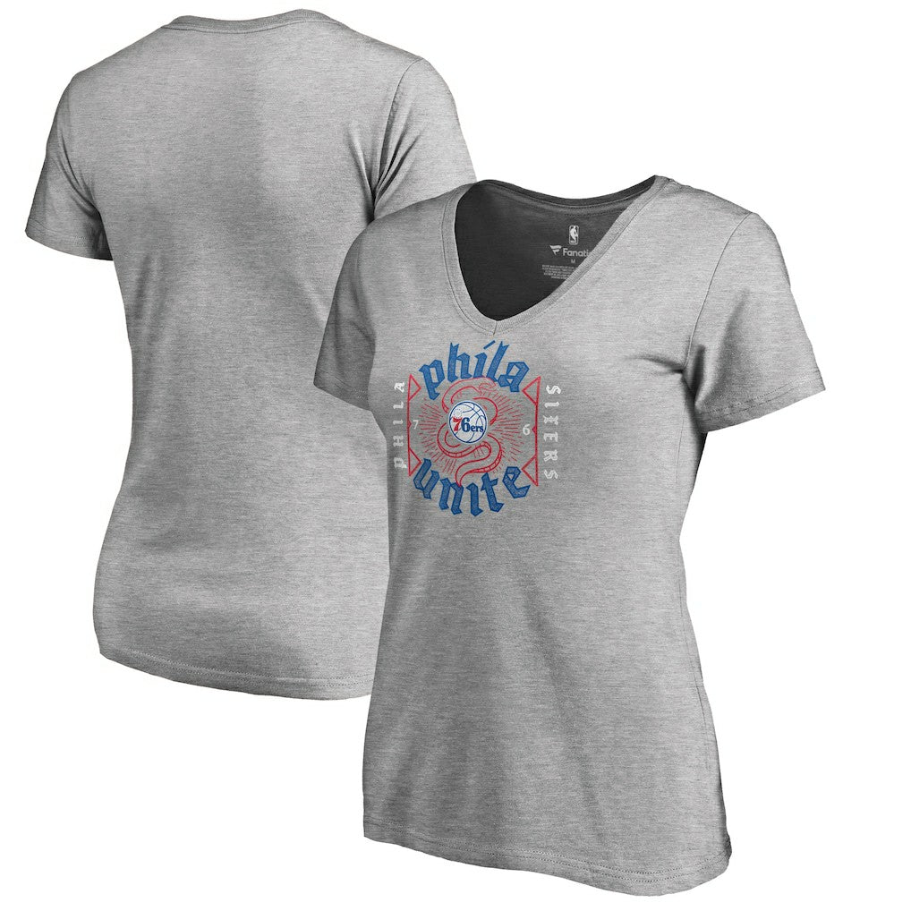 NBA - Philadelphia 76ers Women's Hometown Collection Unite V-Neck T-Shirt - Heather Gray