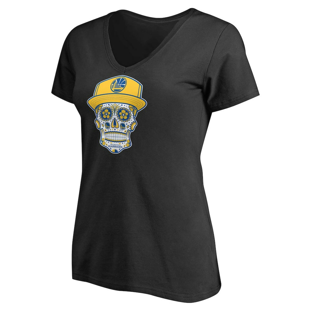 NBA - Golden State Warriors Women's Hometown Collection Sugar Skull Alternate V-Neck T-Shirt - Black