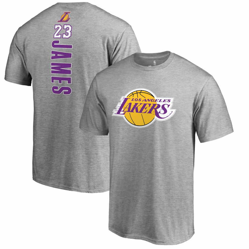 NBA - LeBron James Los Angeles Lakers Backer Name & Number T-Shirt - Heather Gray