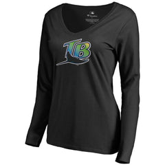 Tampa Bay Rays Women's Cooperstown Collection Forbes Long Sleeve V-Neck T-Shirt Sale