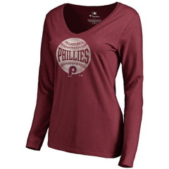 Philadelphia Phillies Women's Cooperstown Collection Slider Long Sleeve V-Neck T-Shirt On Sale