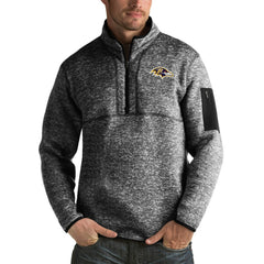 Baltimore Ravens Antigua Fortune Big & Tall Quarter-Zip Pullover Jacket Heather Black - NFL