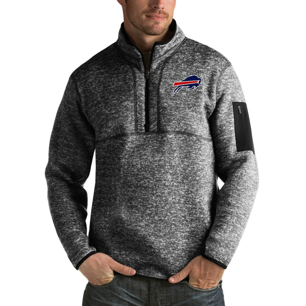 Buffalo Bills Antigua Fortune Big & Tall Quarter-Zip Pullover Jacket Heather Black - NFL