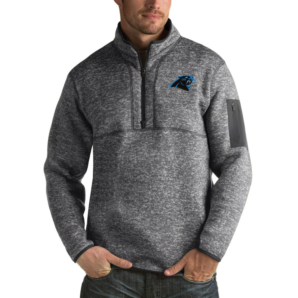 Carolina Panthers Antigua Fortune Big & Tall Quarter-Zip Pullover Jacket Charcoal - NFL