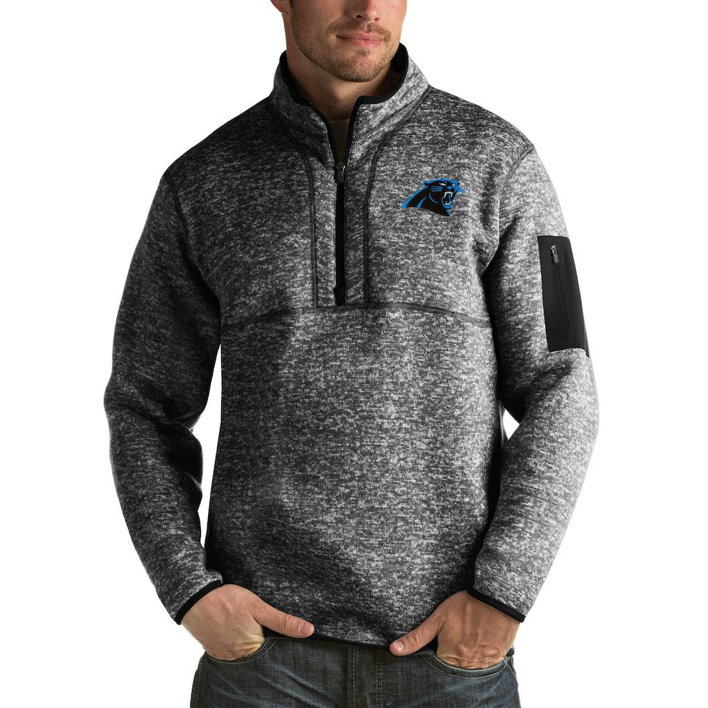 Carolina Panthers Antigua Fortune Big & Tall Quarter-Zip Pullover Jacket Heather Black - NFL
