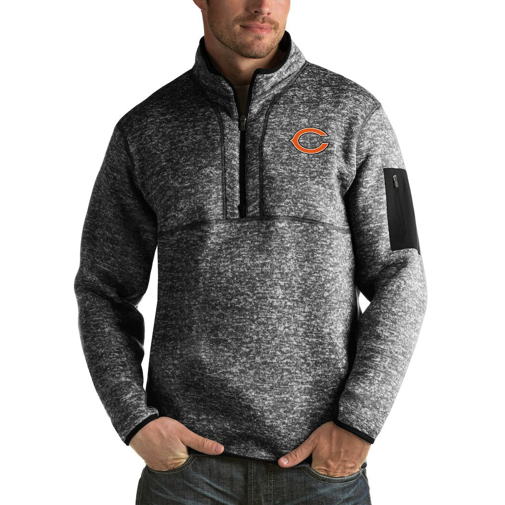 Chicago Bears Antigua Fortune Big & Tall Quarter-Zip Pullover Jacket Heather Black - NFL