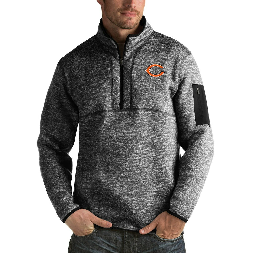 Chicago Bears Antigua Fortune Big & Tall Quarter-Zip Pullover Jacket Heather Black - NFL