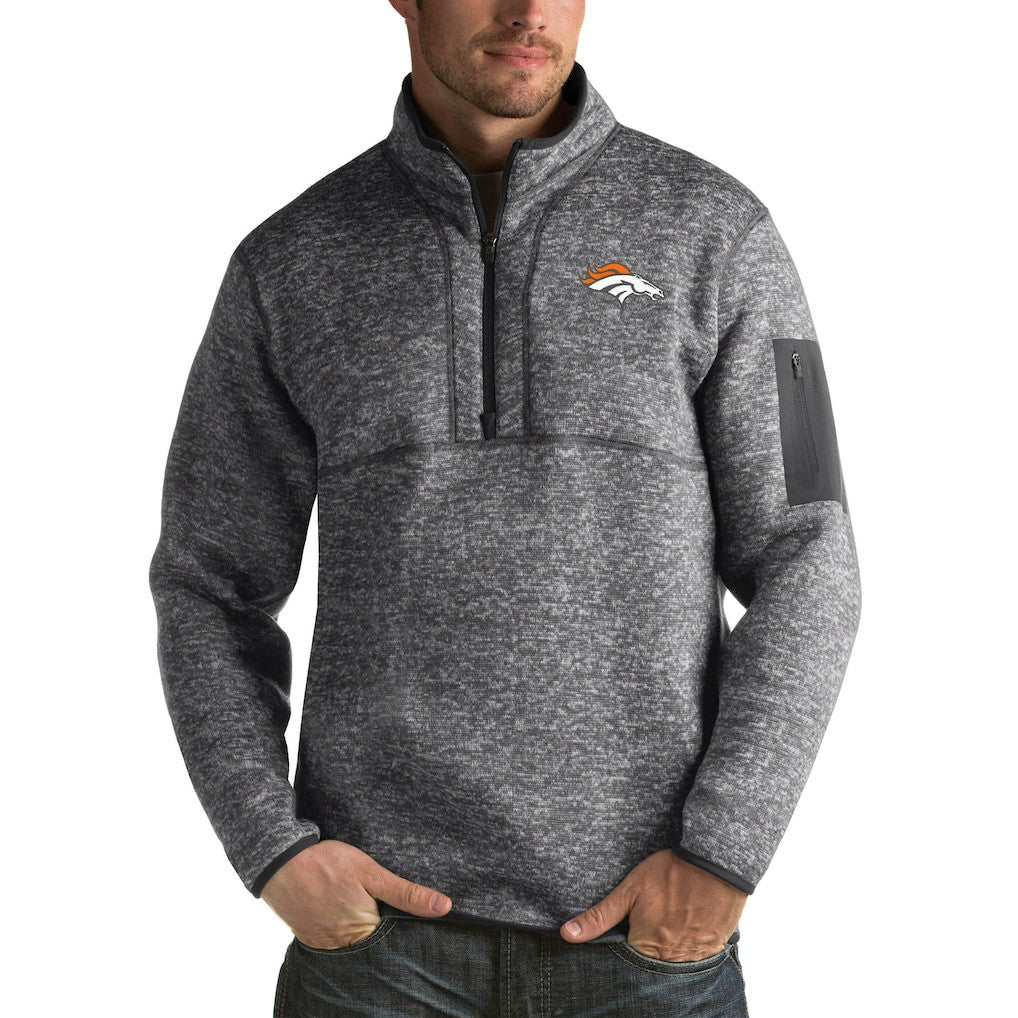 Denver Broncos Antigua Fortune Big & Tall Quarter-Zip Pullover Jacket Charcoal - NFL