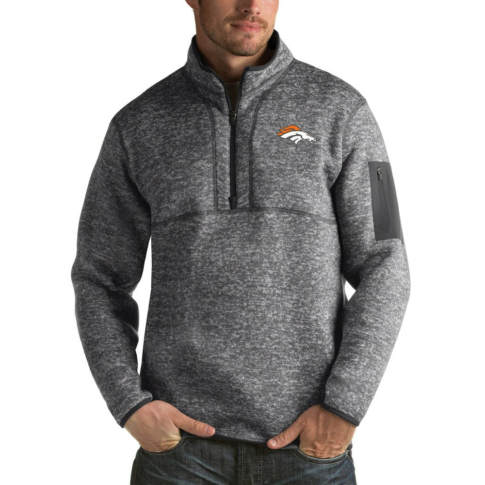Denver Broncos Antigua Fortune Big & Tall Quarter-Zip Pullover Jacket Charcoal - NFL