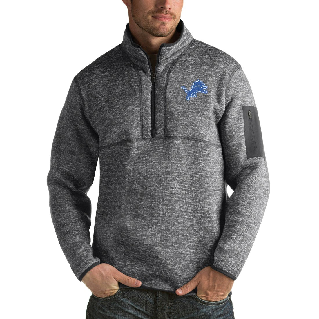 Detroit Lions Antigua Fortune Big & Tall Quarter-Zip Pullover Jacket Charcoal - NFL