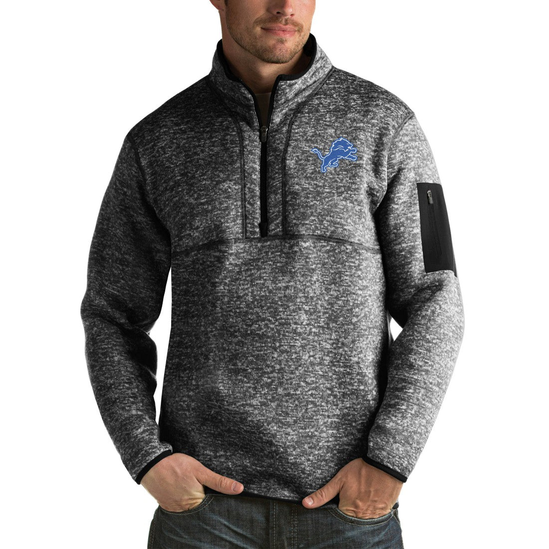 Detroit Lions Antigua Fortune Big & Tall Quarter-Zip Pullover Jacket Heather Black - NFL