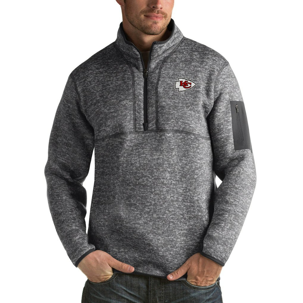 Kansas City Chiefs Antigua Fortune Big & Tall Quarter-Zip Pullover Jacket Charcoal - NFL