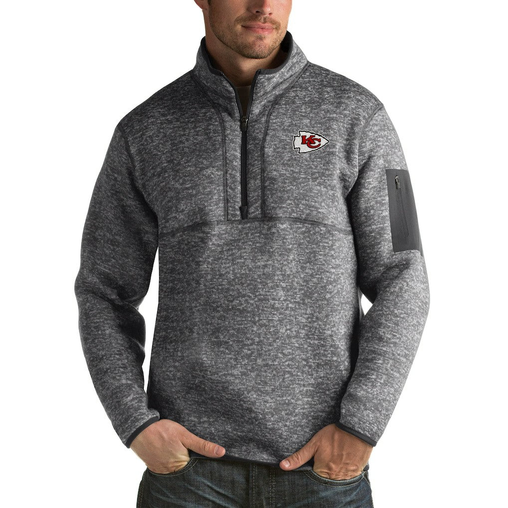 Kansas City Chiefs Antigua Fortune Big & Tall Quarter-Zip Pullover Jacket Charcoal - NFL