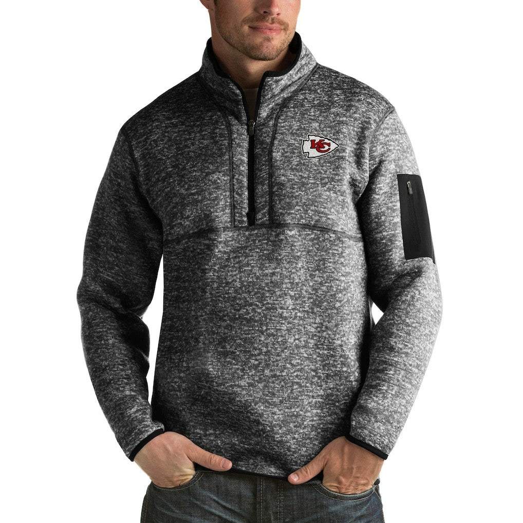 Kansas City Chiefs Antigua Fortune Big & Tall Quarter-Zip Pullover Jacket Heather Black - NFL