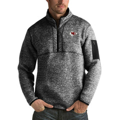 Kansas City Chiefs Antigua Fortune Big & Tall Quarter-Zip Pullover Jacket Heather Black - NFL