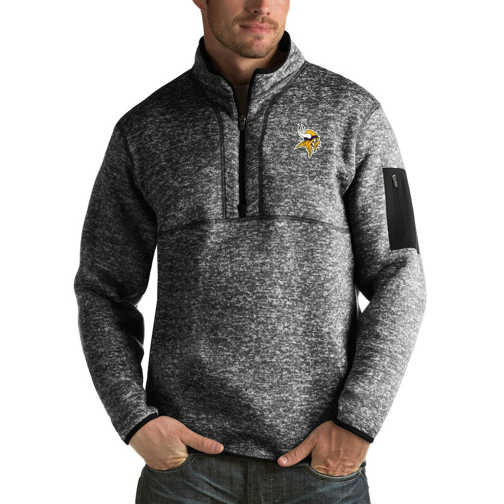 Minnesota Vikings Antigua Fortune Big & Tall Quarter-Zip Pullover Jacket Heather Black - NFL