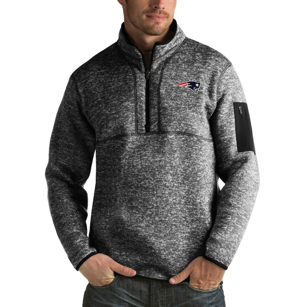 New England Patriots Antigua Fortune Big & Tall Quarter-Zip Pullover Jacket Heather Black - NFL