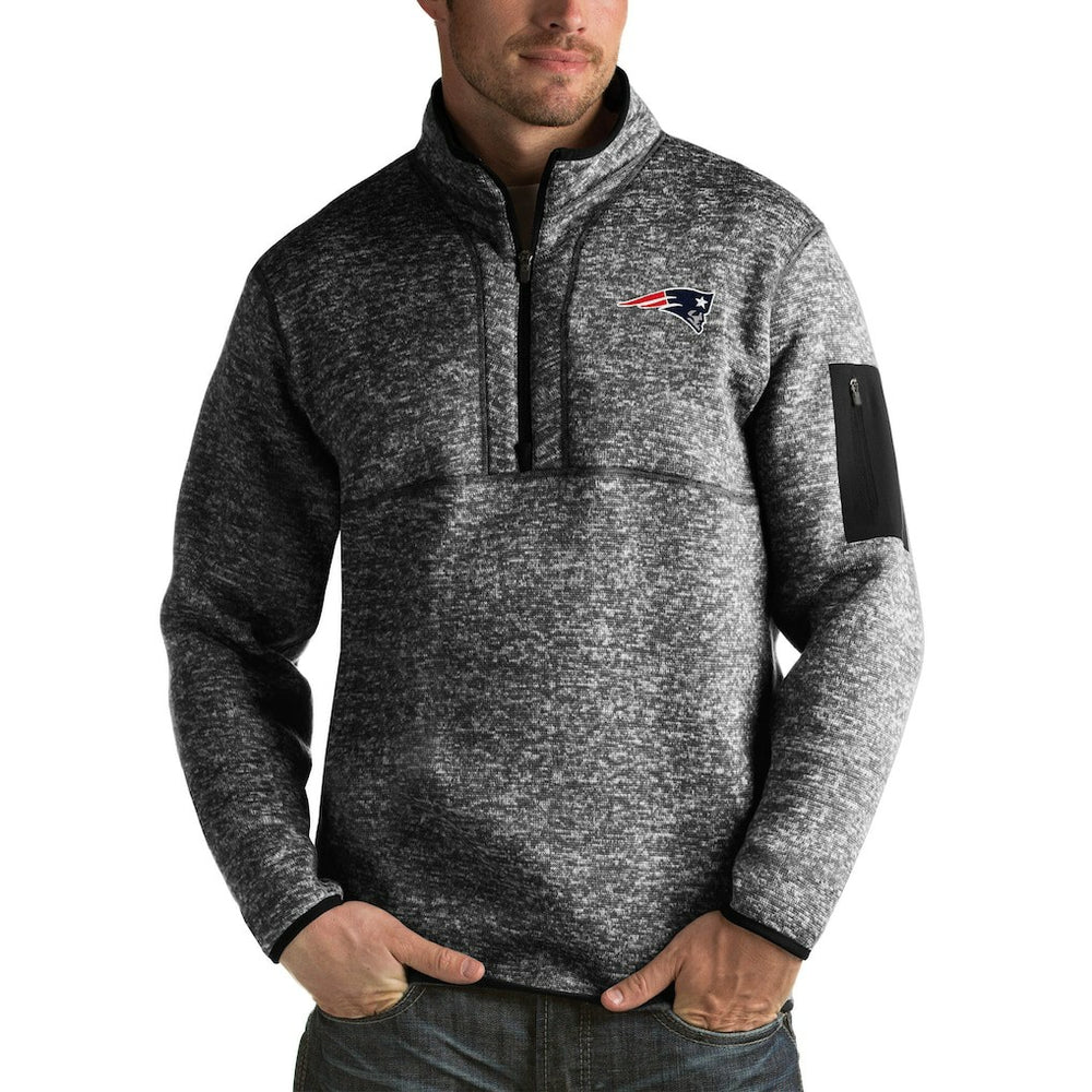 New England Patriots Antigua Fortune Big & Tall Quarter-Zip Pullover Jacket Heather Black - NFL
