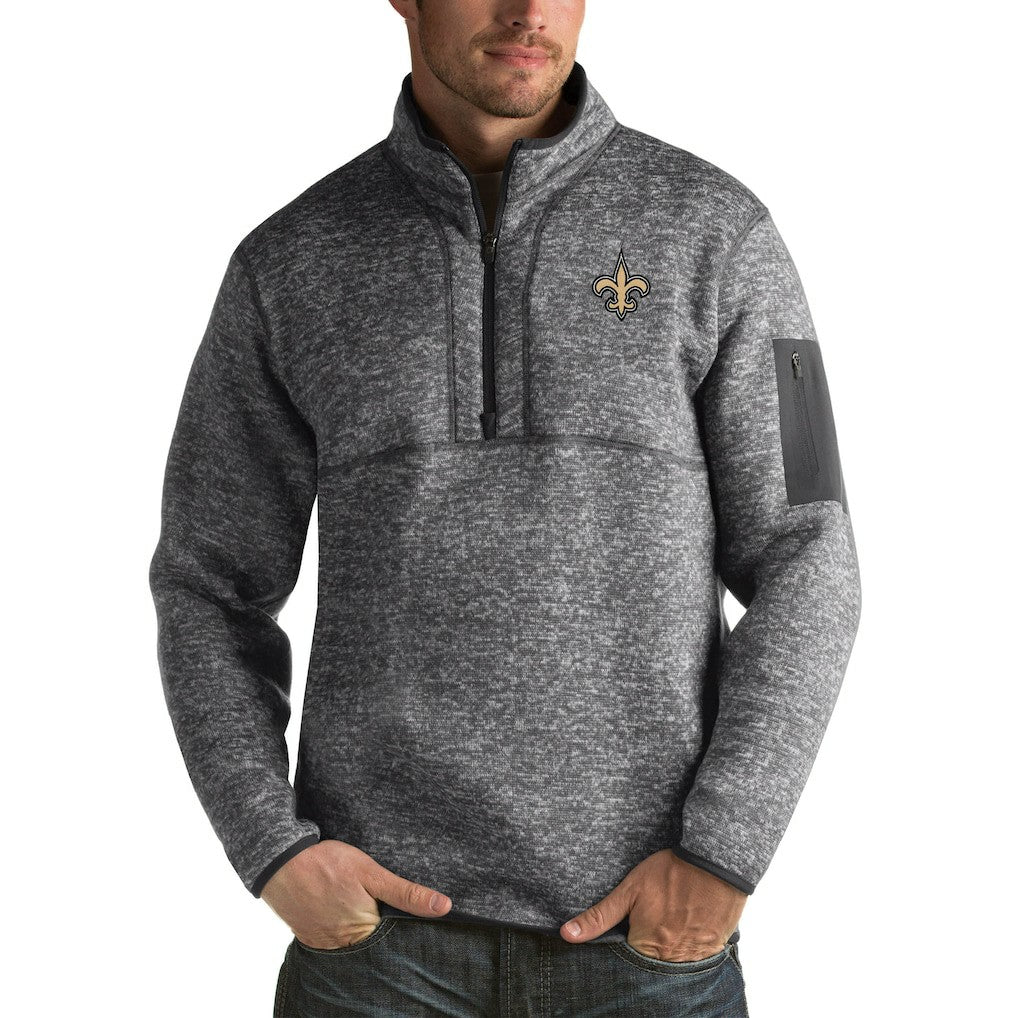 New Orleans Saints Antigua Fortune Big & Tall Quarter-Zip Pullover Jacket Charcoal - NFL