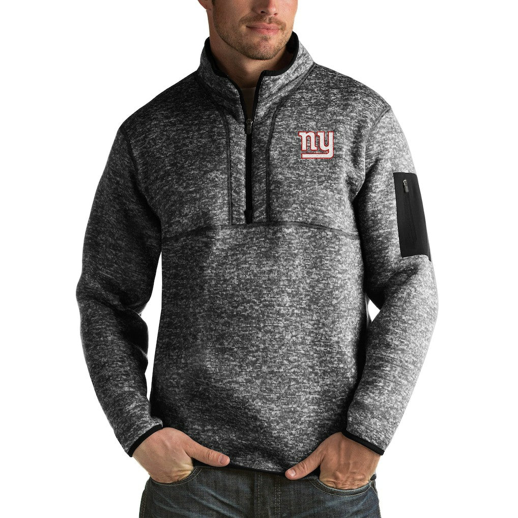 New York Giants Antigua Fortune Big & Tall Quarter-Zip Pullover Jacket Heather Black - NFL