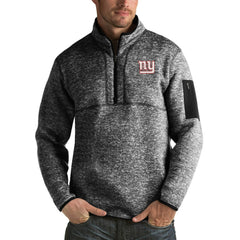 New York Giants Antigua Fortune Big & Tall Quarter-Zip Pullover Jacket Heather Black - NFL
