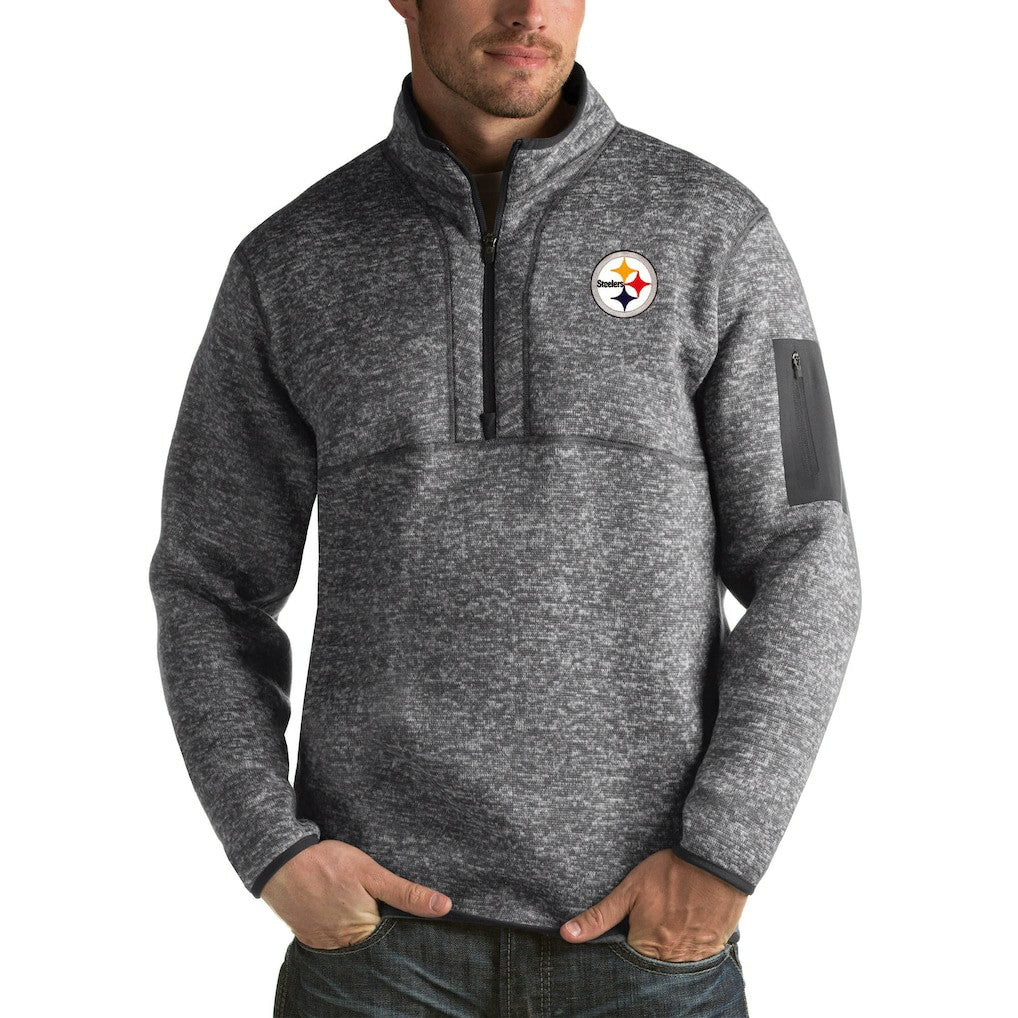 Pittsburgh Steelers Antigua Fortune Big & Tall Quarter-Zip Pullover Jacket Heather Black - NFL