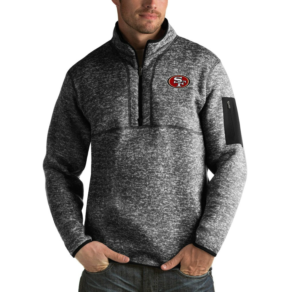 San Francisco 49ers Antigua Fortune Big & Tall Quarter-Zip Pullover Jacket Heather Black - NFL