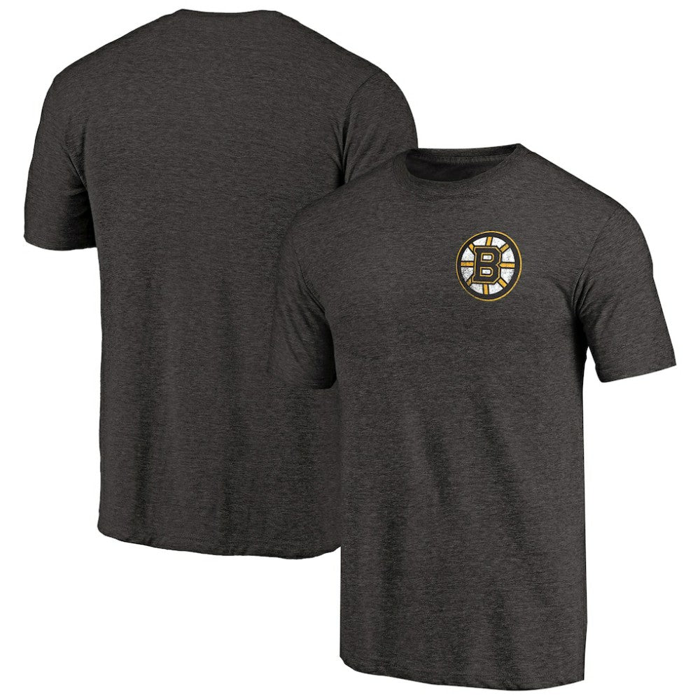 Boston Bruins Primary Logo Left Chest Distressed Tri-Blend T-Shirt Black