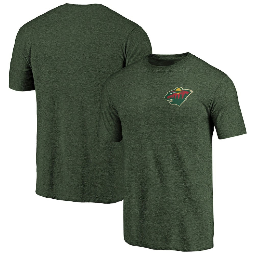 Minnesota Wild - Primary Logo Left Chest Distressed Tri-Blend T-Shirt Green