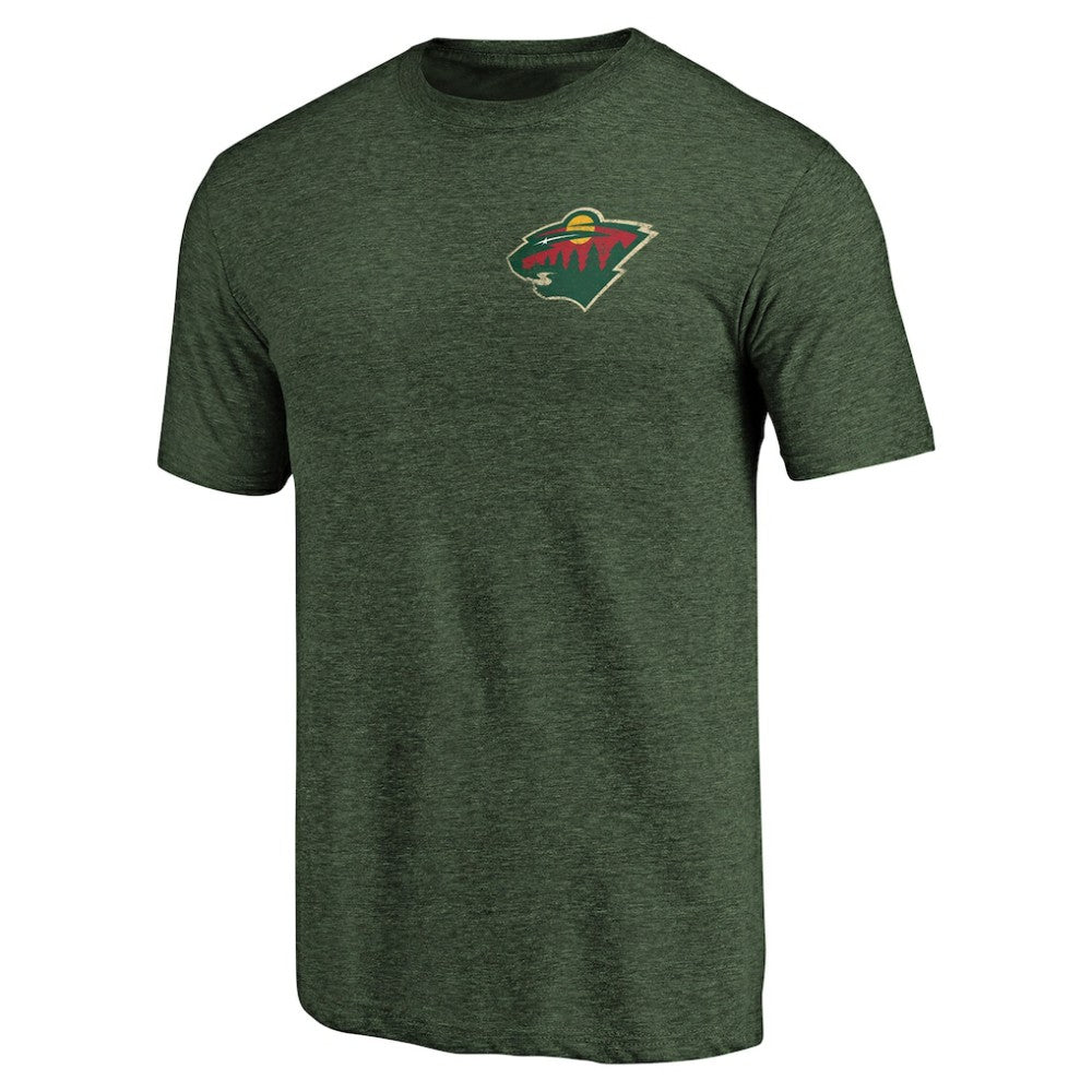 Minnesota Wild - Primary Logo Left Chest Distressed Tri-Blend T-Shirt Green