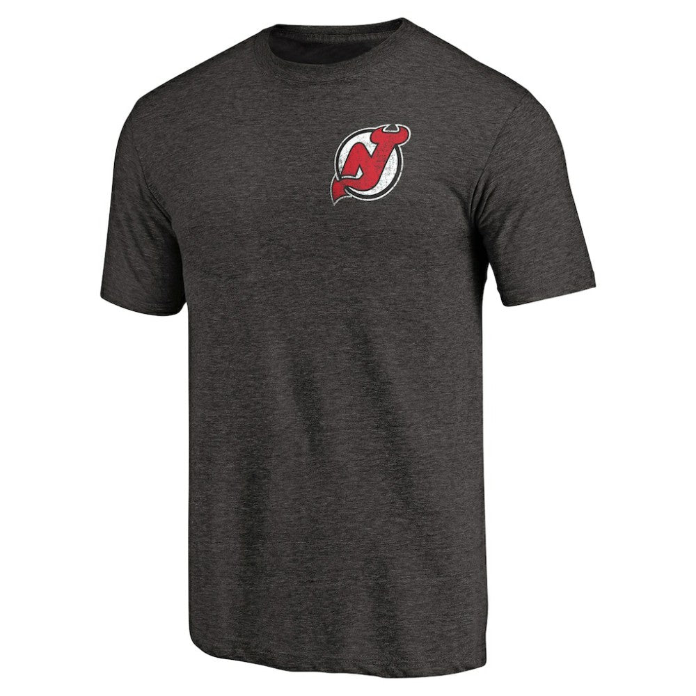 New Jersey Devils - Primary Logo Left Chest Distressed Tri-Blend T-Shirt Black