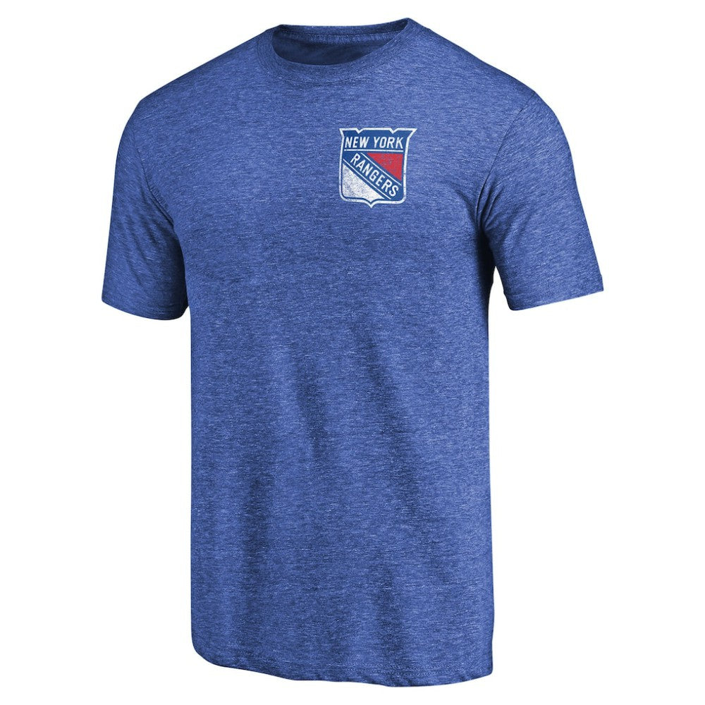 New York Rangers Primary Logo Left Chest Distressed Tri-Blend T-Shirt Blue