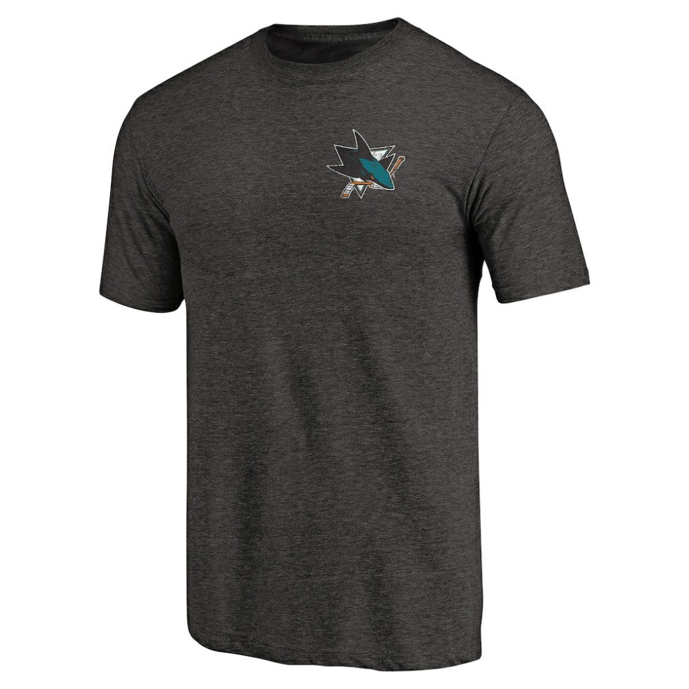 San Jose Sharks - Primary Logo Left Chest Distressed Tri-Blend T-Shirt Black