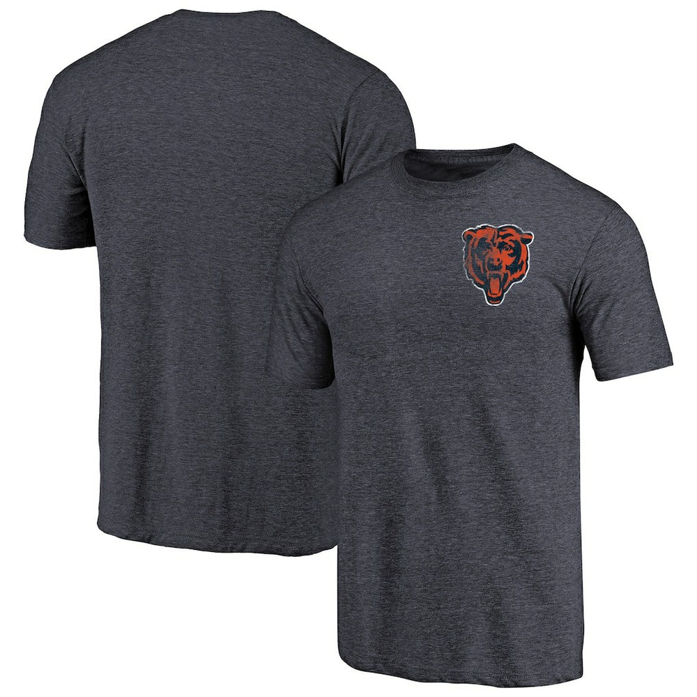 Chicago Bears Primary Logo Left Chest Distressed Tri-Blend T-Shirt Heathered Navy - NFL