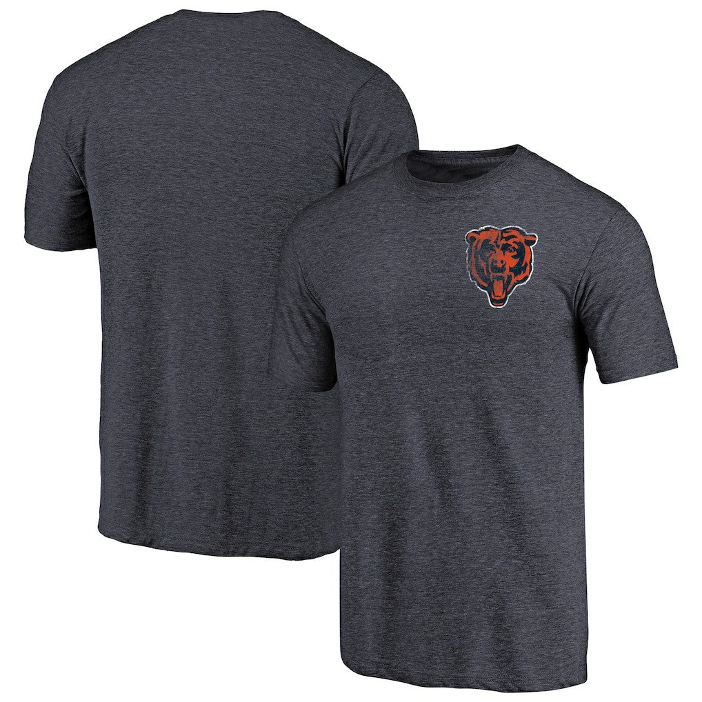 Chicago Bears Primary Logo Left Chest Distressed Tri-Blend T-Shirt Heathered Navy - NFL