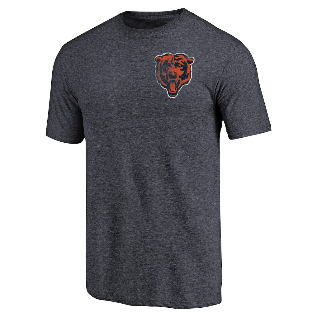 Chicago Bears Primary Logo Left Chest Distressed Tri-Blend T-Shirt Heathered Navy - NFL