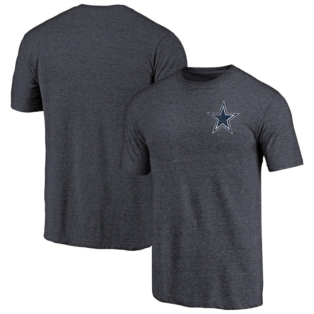 Dallas Cowboys Primary Logo Left Chest Distressed Tri-Blend T-Shirt Heathered Navy - NFL