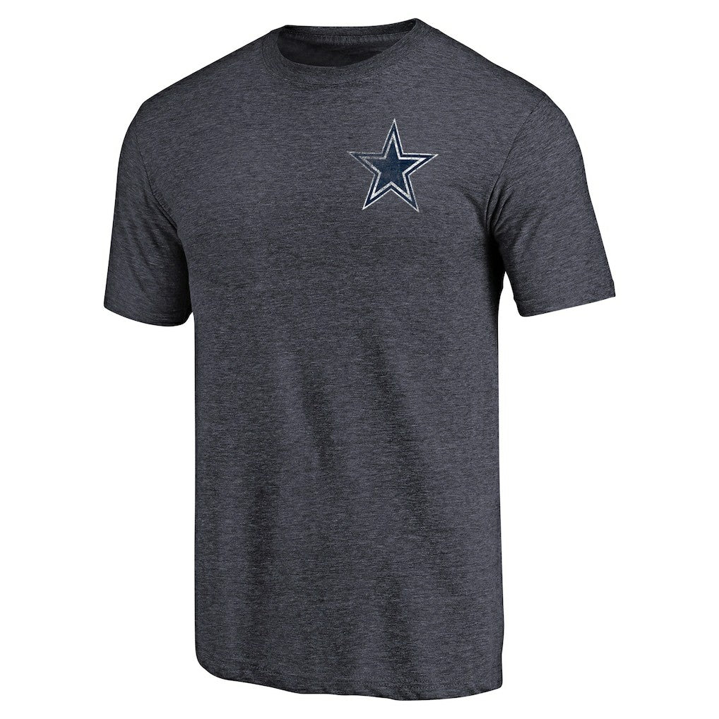 Dallas Cowboys Primary Logo Left Chest Distressed Tri-Blend T-Shirt Heathered Navy - NFL