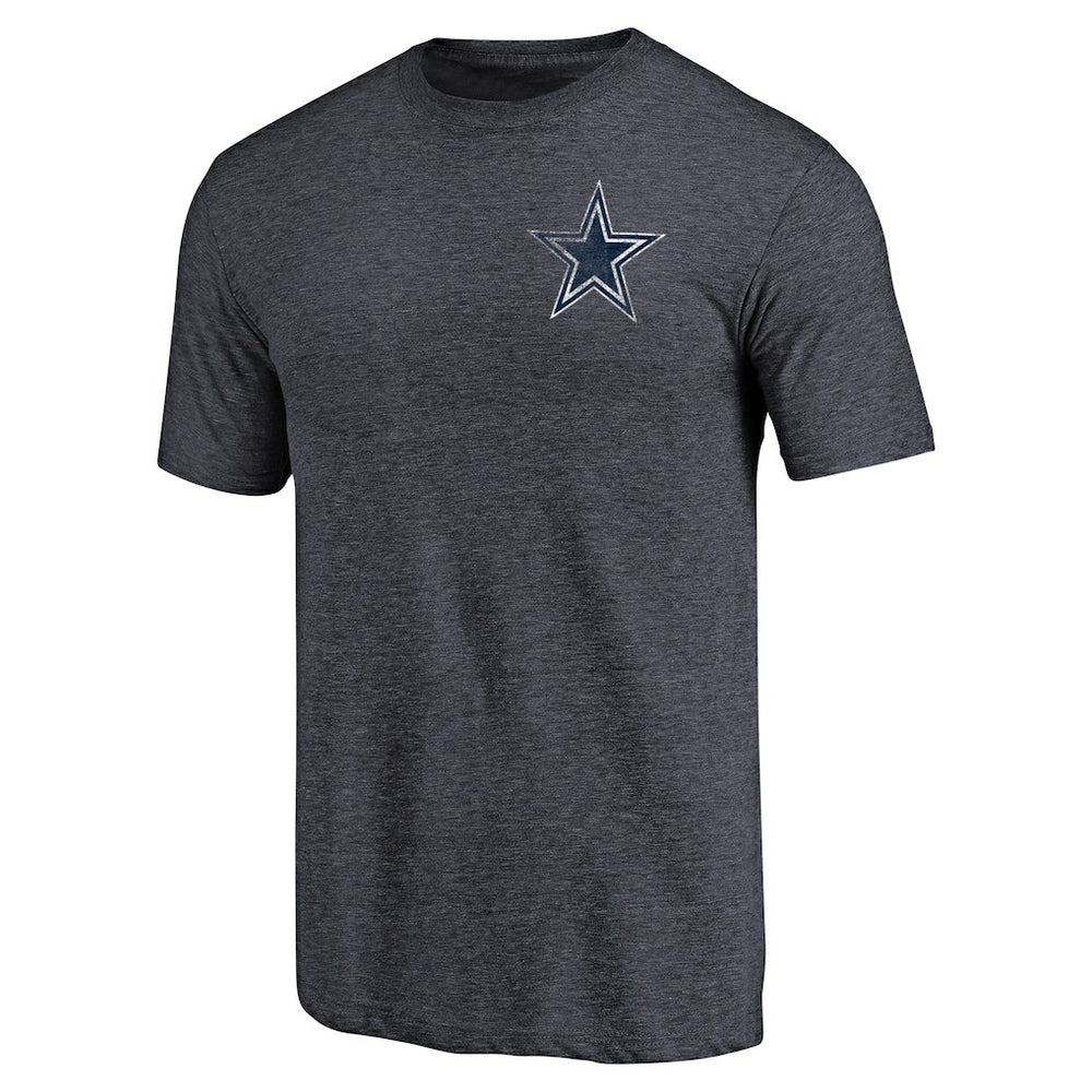Dallas Cowboys Primary Logo Left Chest Distressed Tri-Blend T-Shirt Heathered Navy - NFL