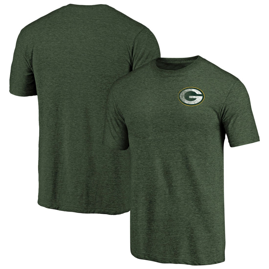 Green Bay Packers Primary Logo Left Chest Distressed Tri-Blend T-Shirt Heathered Green - NFL