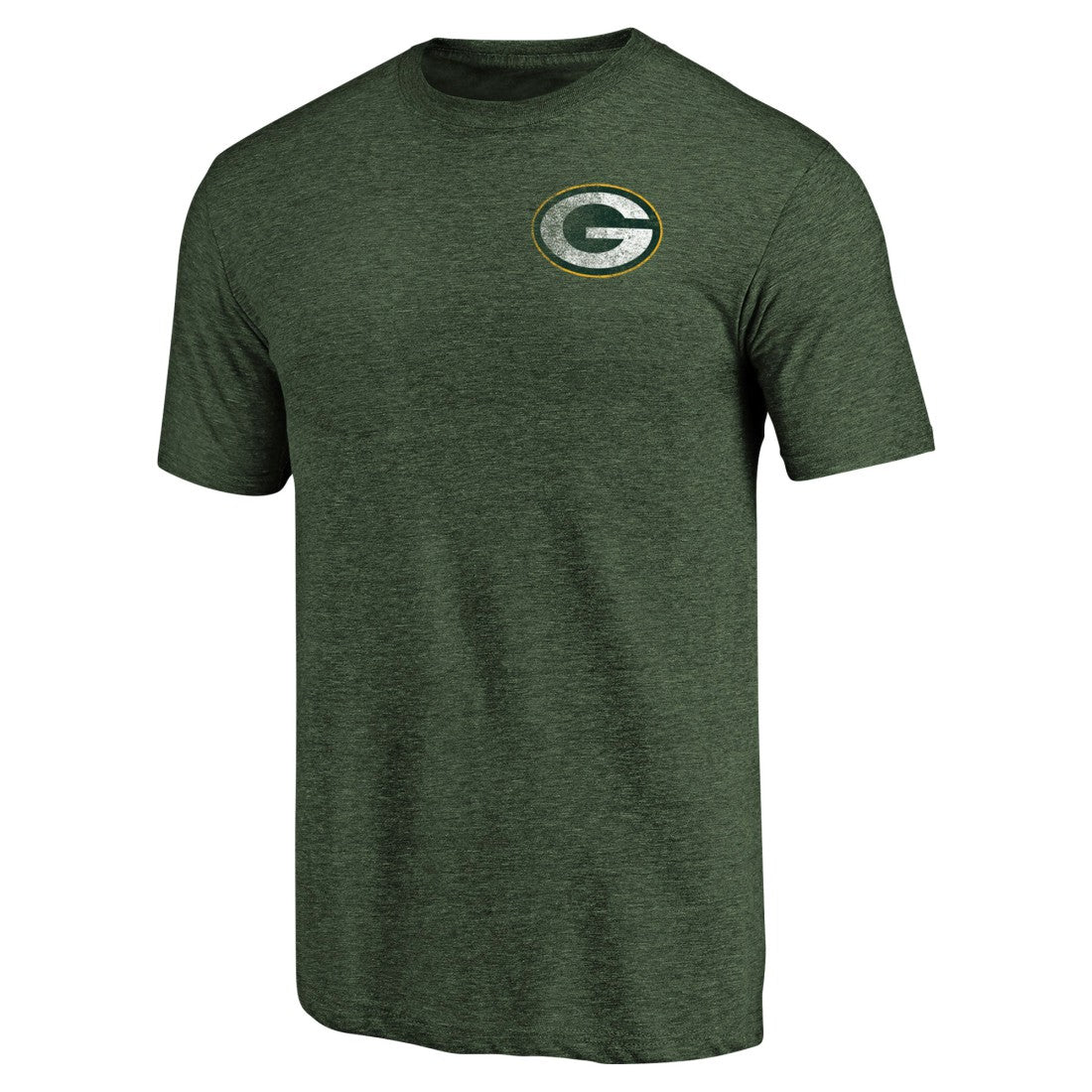 Green Bay Packers Primary Logo Left Chest Distressed Tri-Blend T-Shirt Heathered Green - NFL