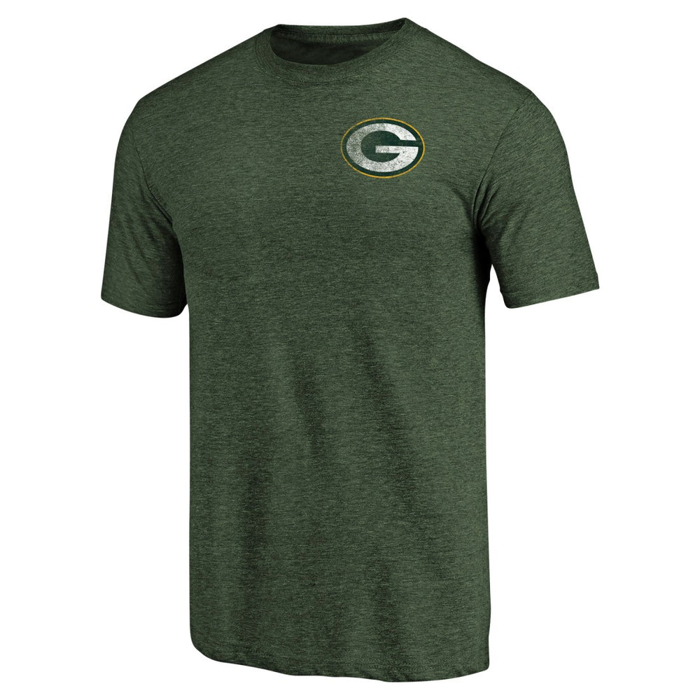 Green Bay Packers Primary Logo Left Chest Distressed Tri-Blend T-Shirt Heathered Green - NFL