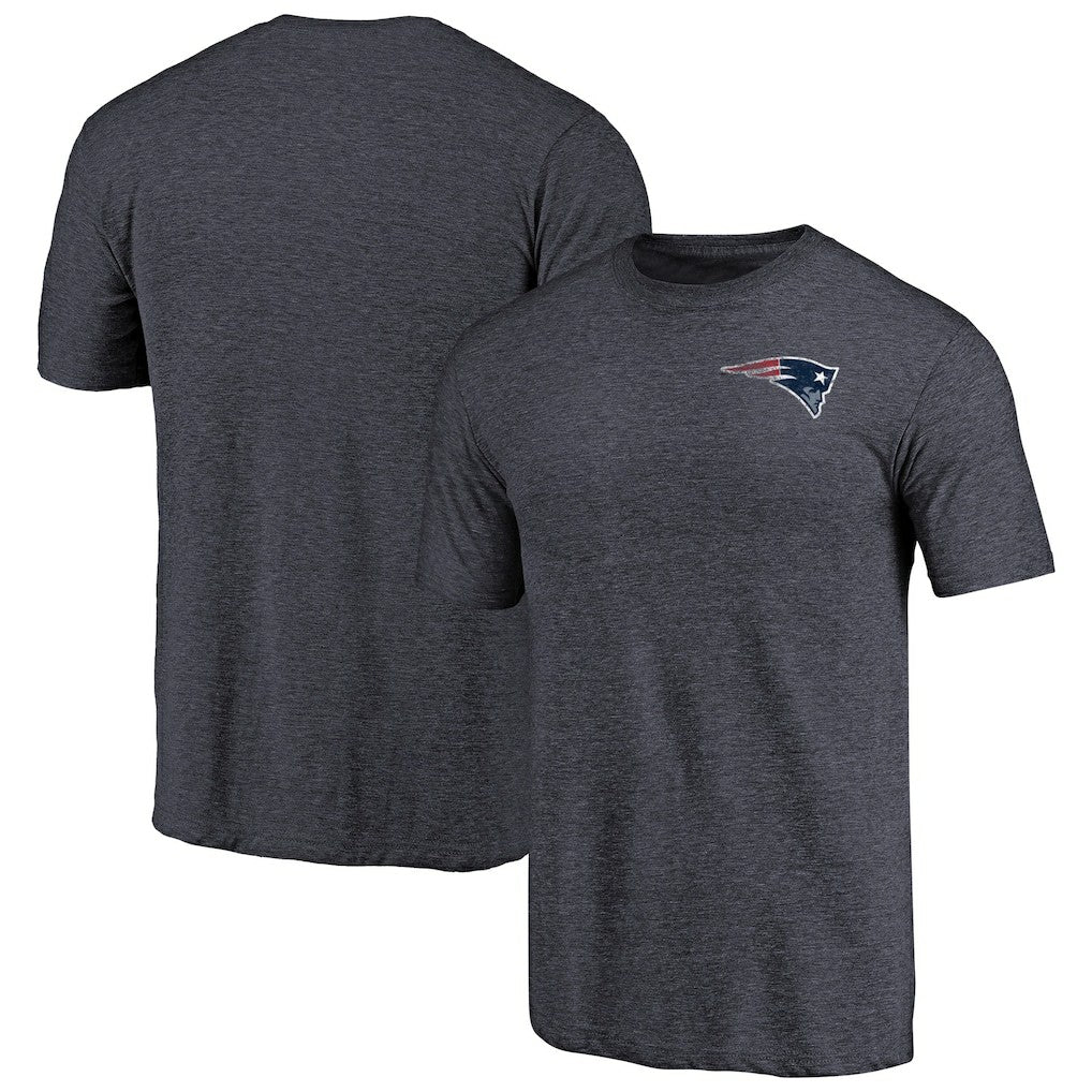 New England Patriots Primary Logo Left Chest Distressed Tri-Blend T-Shirt Heathered Navy - NFL