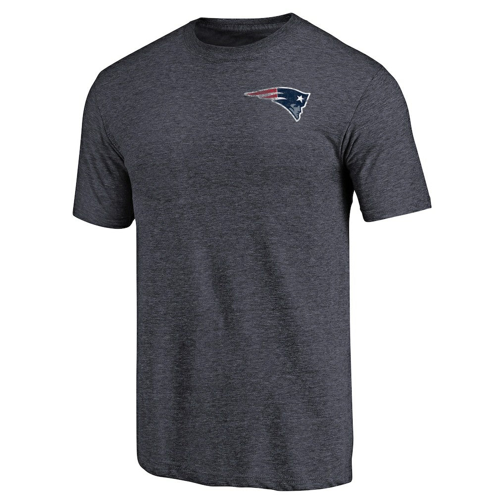 New England Patriots Primary Logo Left Chest Distressed Tri-Blend T-Shirt Heathered Navy - NFL