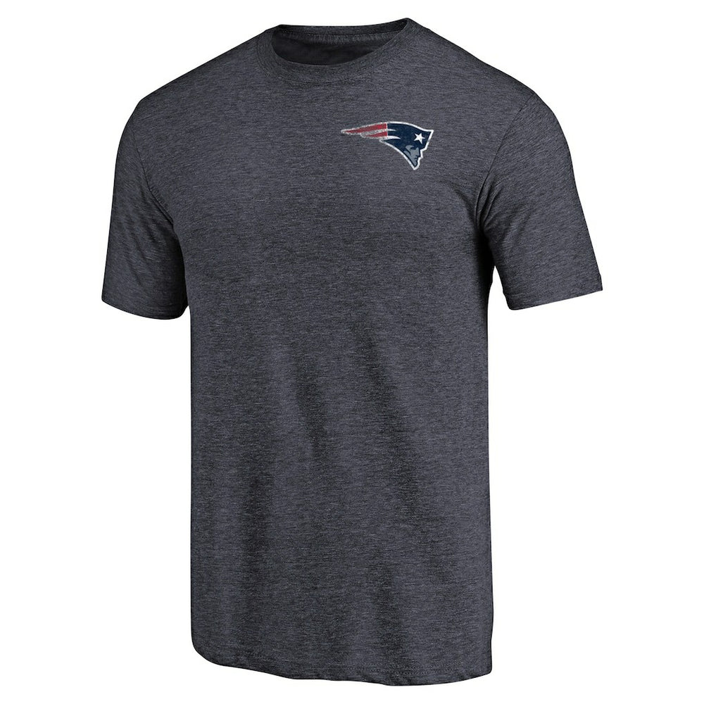 New England Patriots Primary Logo Left Chest Distressed Tri-Blend T-Shirt Heathered Navy - NFL