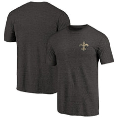 New Orleans Saints Primary Logo Left Chest Distressed Tri-Blend T-Shirt Heathered Black - NFL