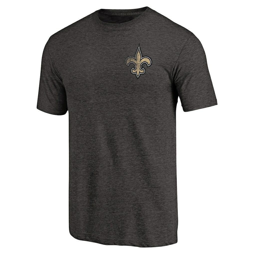 New Orleans Saints Primary Logo Left Chest Distressed Tri-Blend T-Shirt Heathered Black - NFL