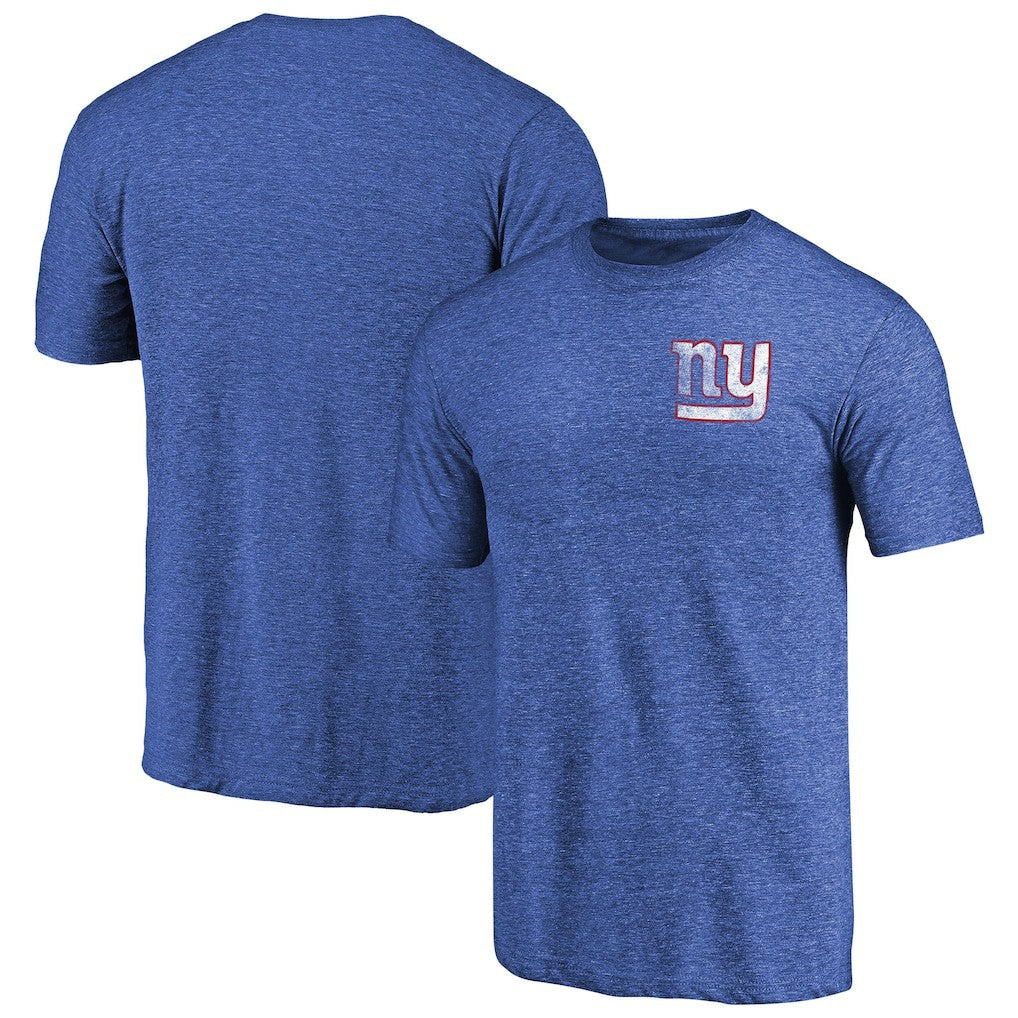 New York Giants Primary Logo Left Chest Distressed Tri-Blend T-Shirt Heathered Royal - NFL