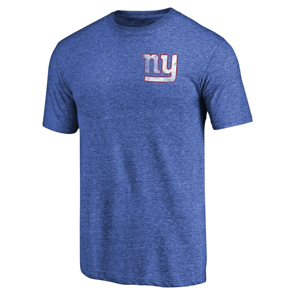 New York Giants Primary Logo Left Chest Distressed Tri-Blend T-Shirt Heathered Royal - NFL